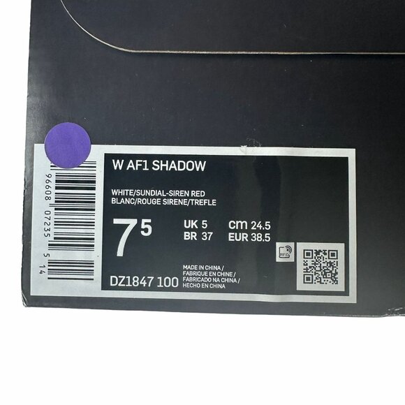 ⭐Nike Air Force 1 Shadow 7.5 Womens Retro Shoes Sneakers White Orange DZ1847-10 - Picture 9 of 14